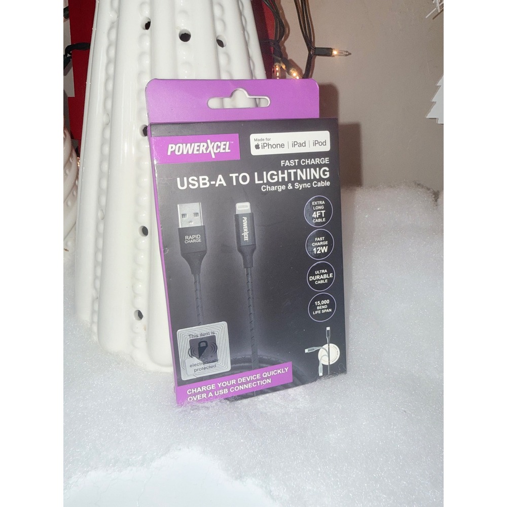 PowerXcel USB A to Lightning Fast Charge Cable 4ft Extra Durable 12W iPhone iPad